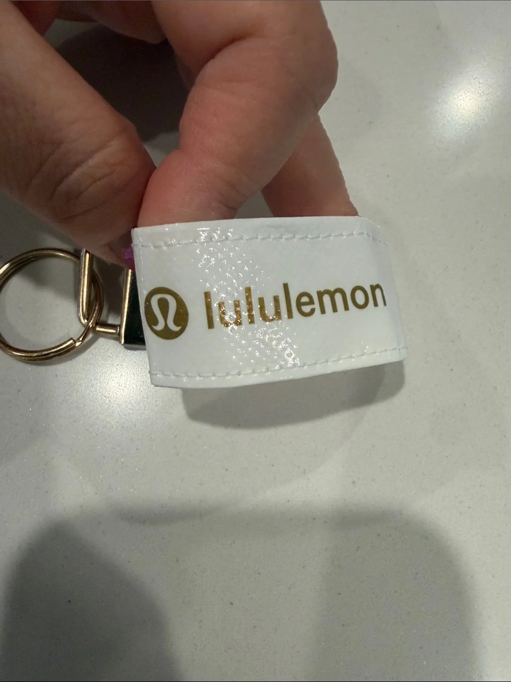 Lululemon handmade White & Gold Keychain Wristlet (#5 white with gold logo first